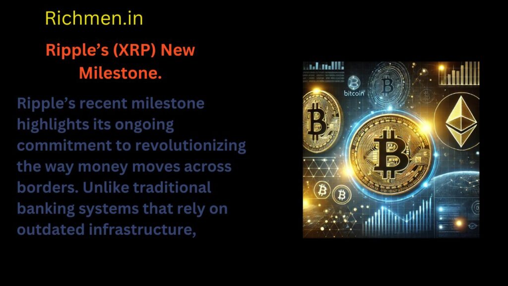 Ripple’s (XRP) new milestone highlighting cryptocurrency advancements with Bitcoin and Ethereum graphics on a futuristic digital interface.