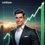 Coinbase headquarters with investors, symbolizing Coinbase Q4 revenue growth driven by Bitcoin’s rally and increased crypto trading activity.